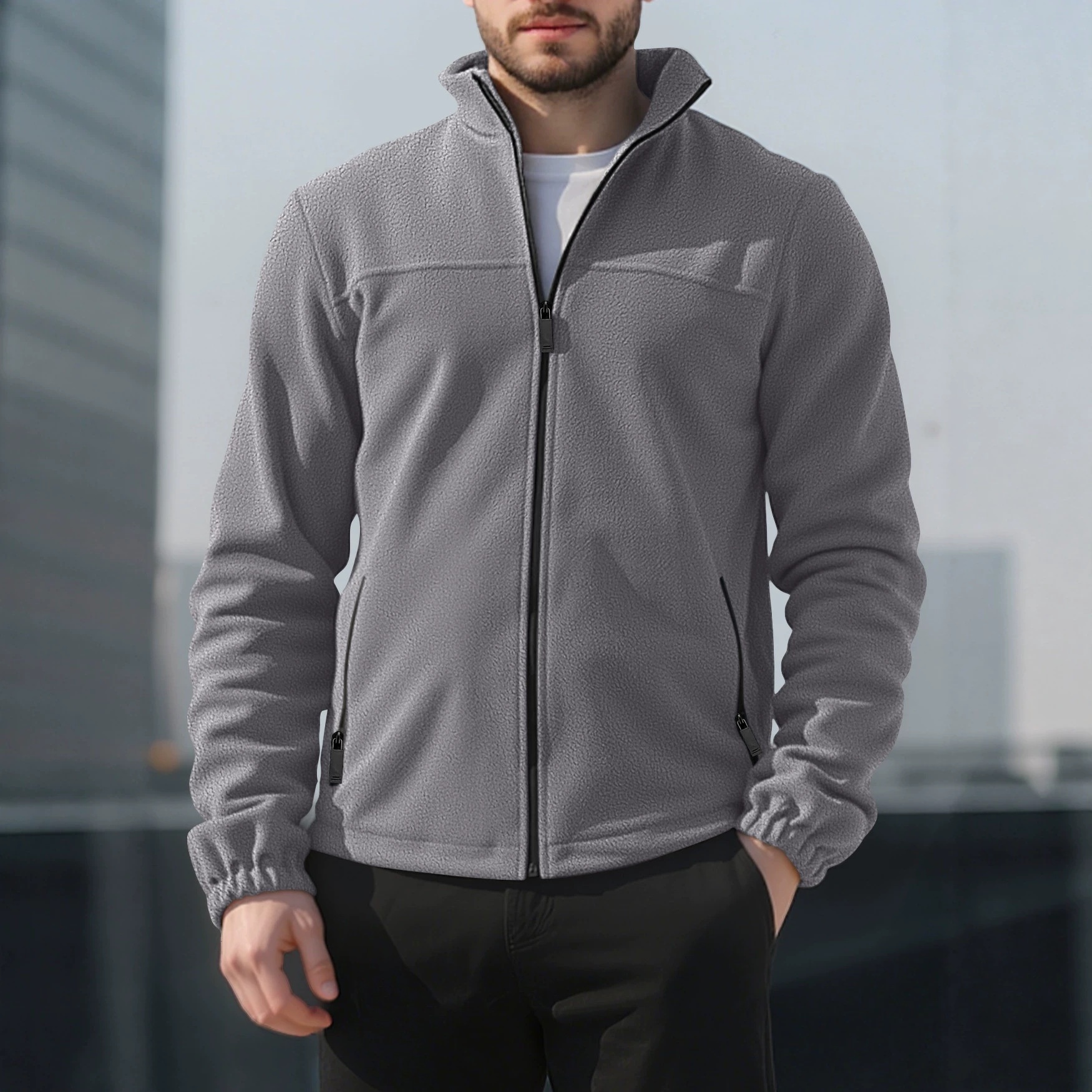 Men's Full-Zip Fleece Stand-Collar Jacket