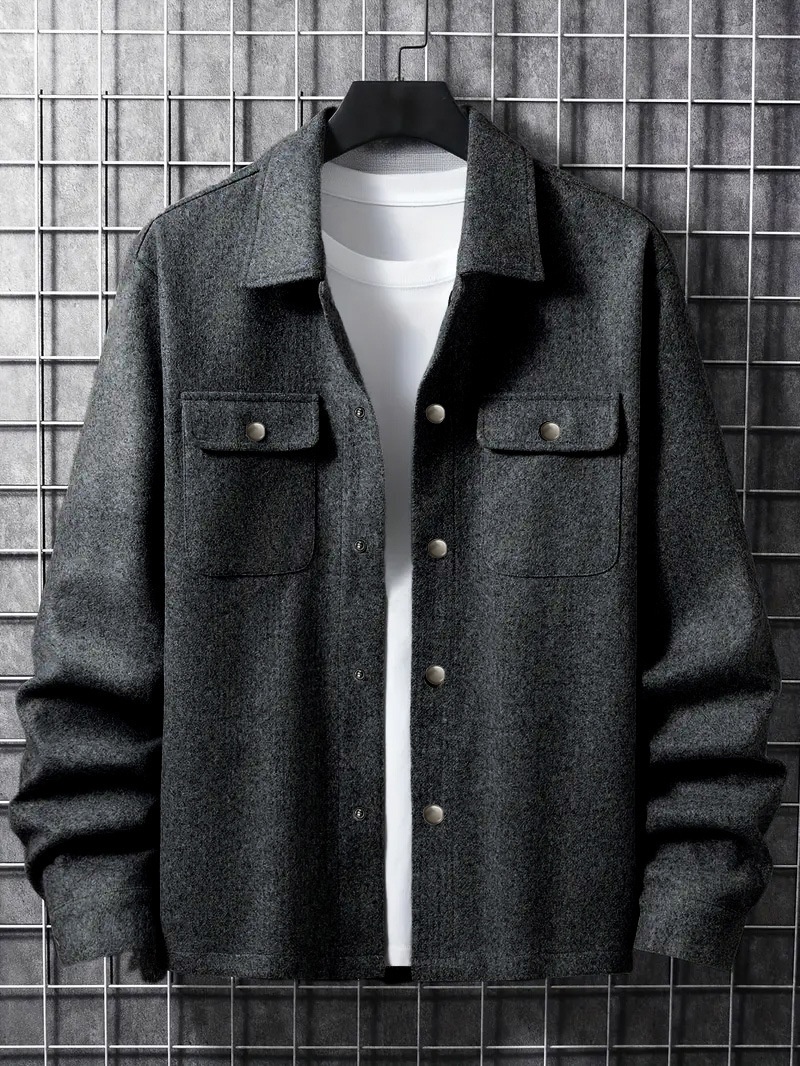 Men's Button-Up Long Sleeve Jacket with Chest Pockets