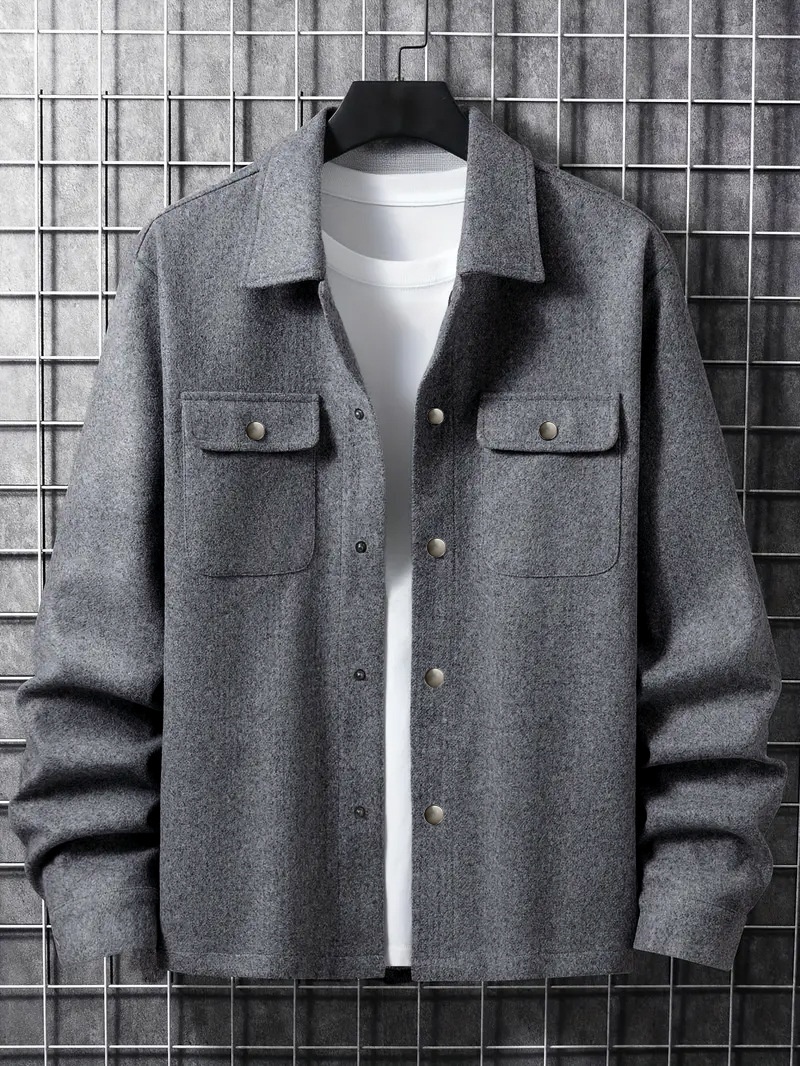 Men's Button-Up Long Sleeve Jacket with Chest Pockets