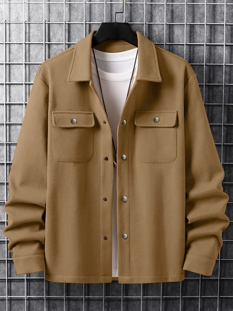 Men's Button-Up Long Sleeve Jacket with Chest Pockets