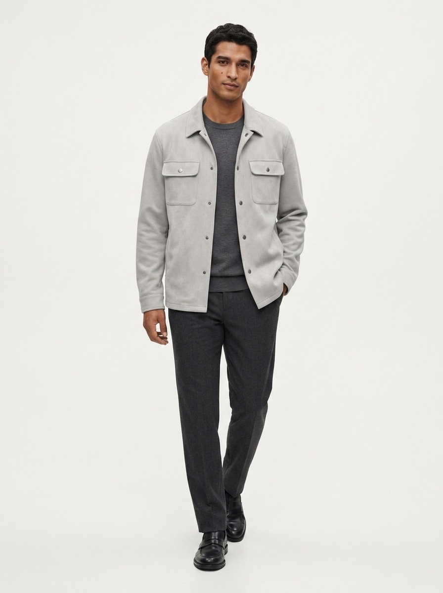 Men's Button-Up Long Sleeve Jacket with Chest Pockets