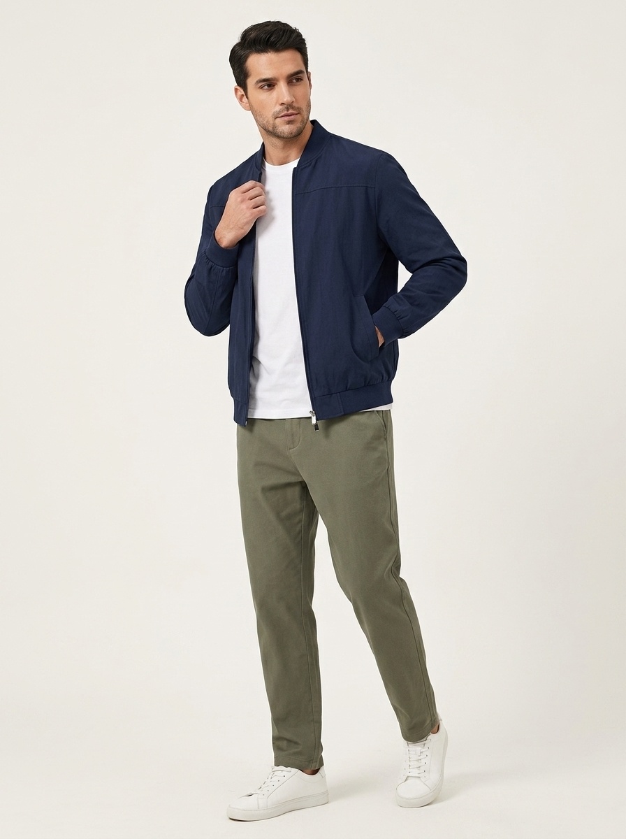 Men's Full-Zip Bomber Jacket with Ribbed Trim