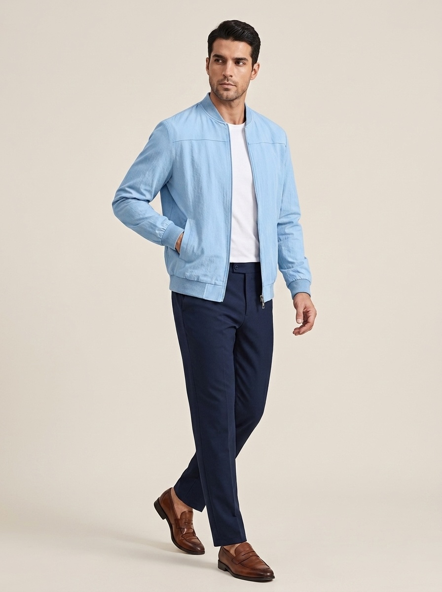 Men's Full-Zip Bomber Jacket with Ribbed Trim