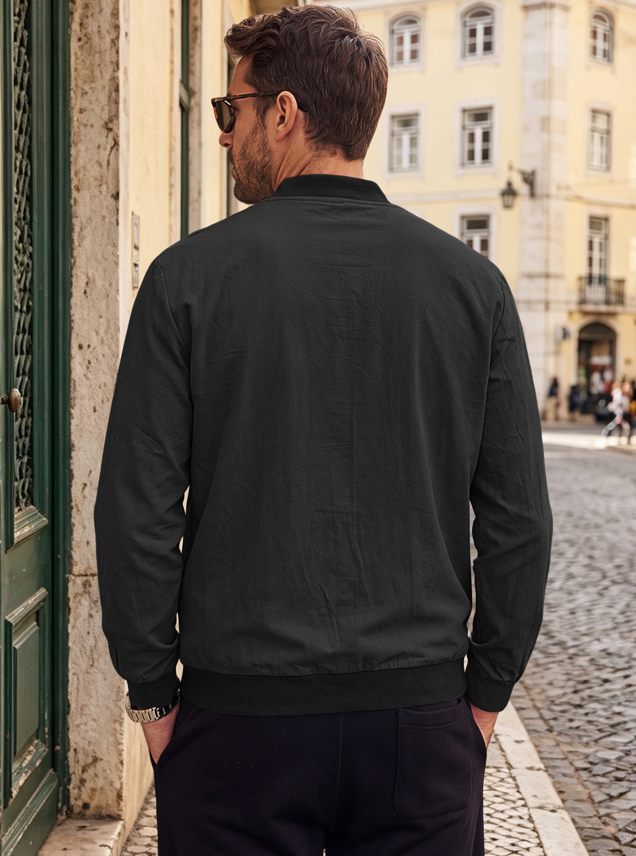 Men's Full-Zip Bomber Jacket with Ribbed Trim