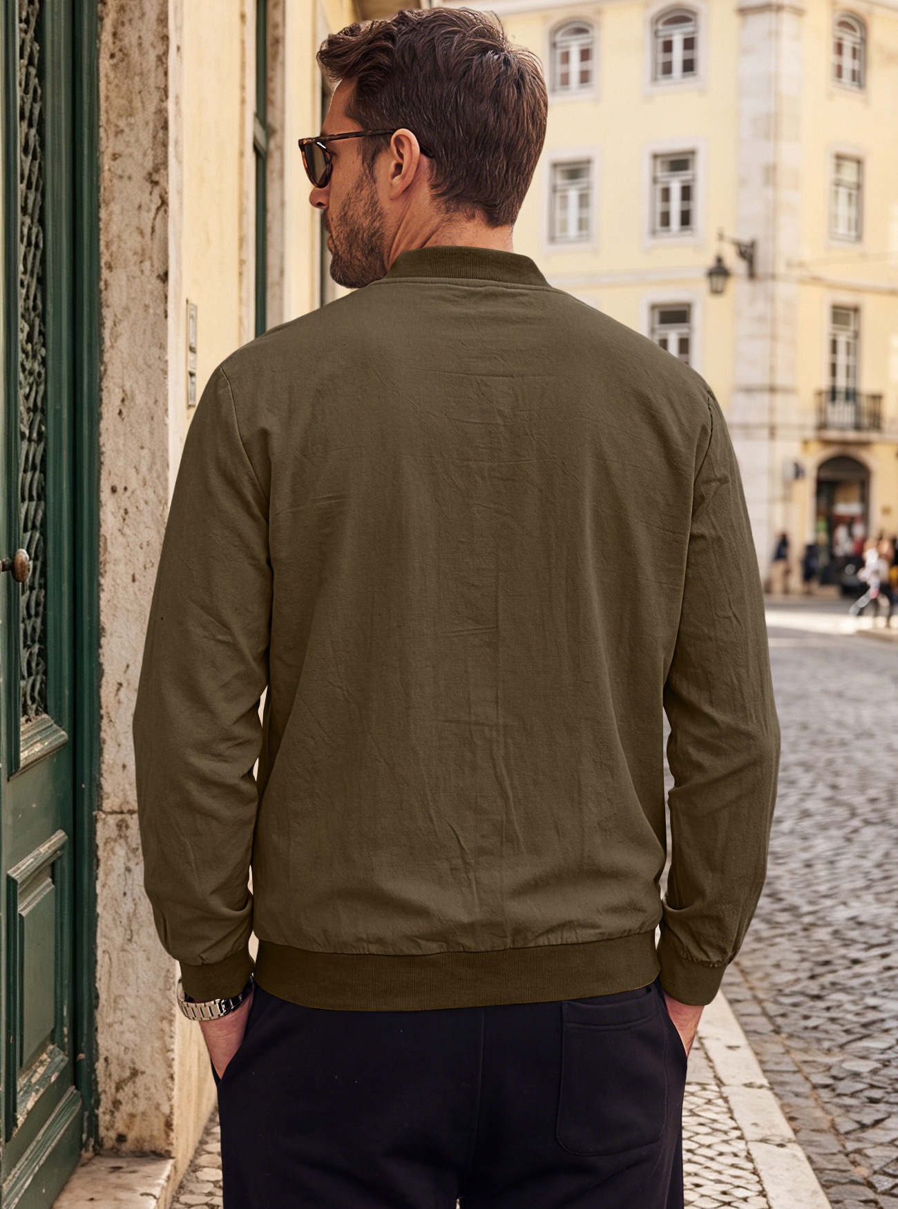 Men's Full-Zip Bomber Jacket with Ribbed Trim