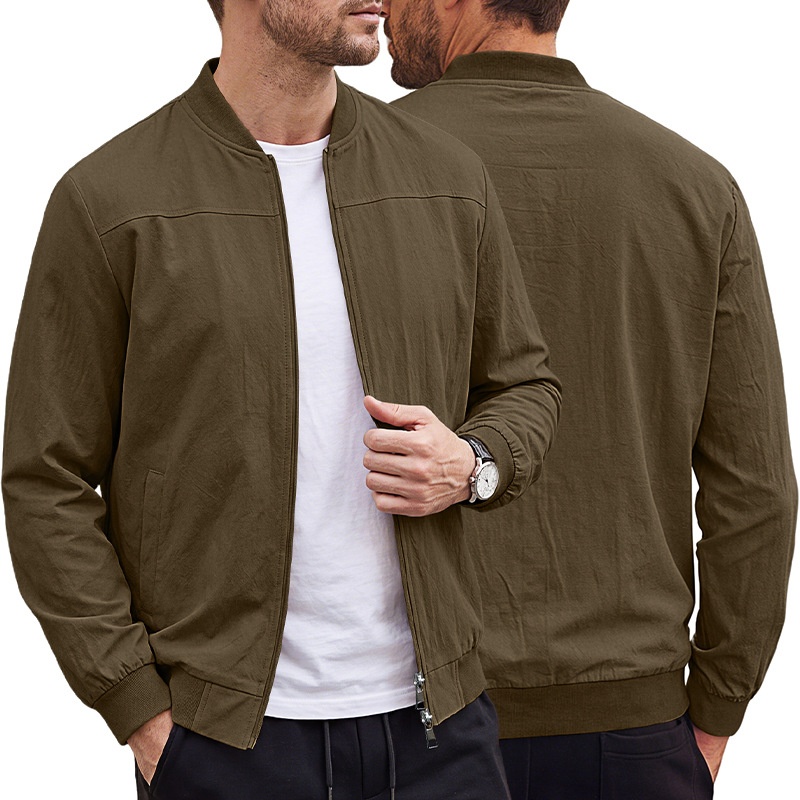 Men's Full-Zip Bomber Jacket with Ribbed Trim