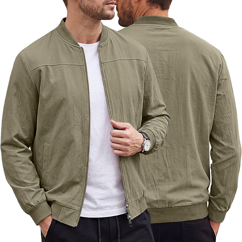 Men's Full-Zip Bomber Jacket with Ribbed Trim