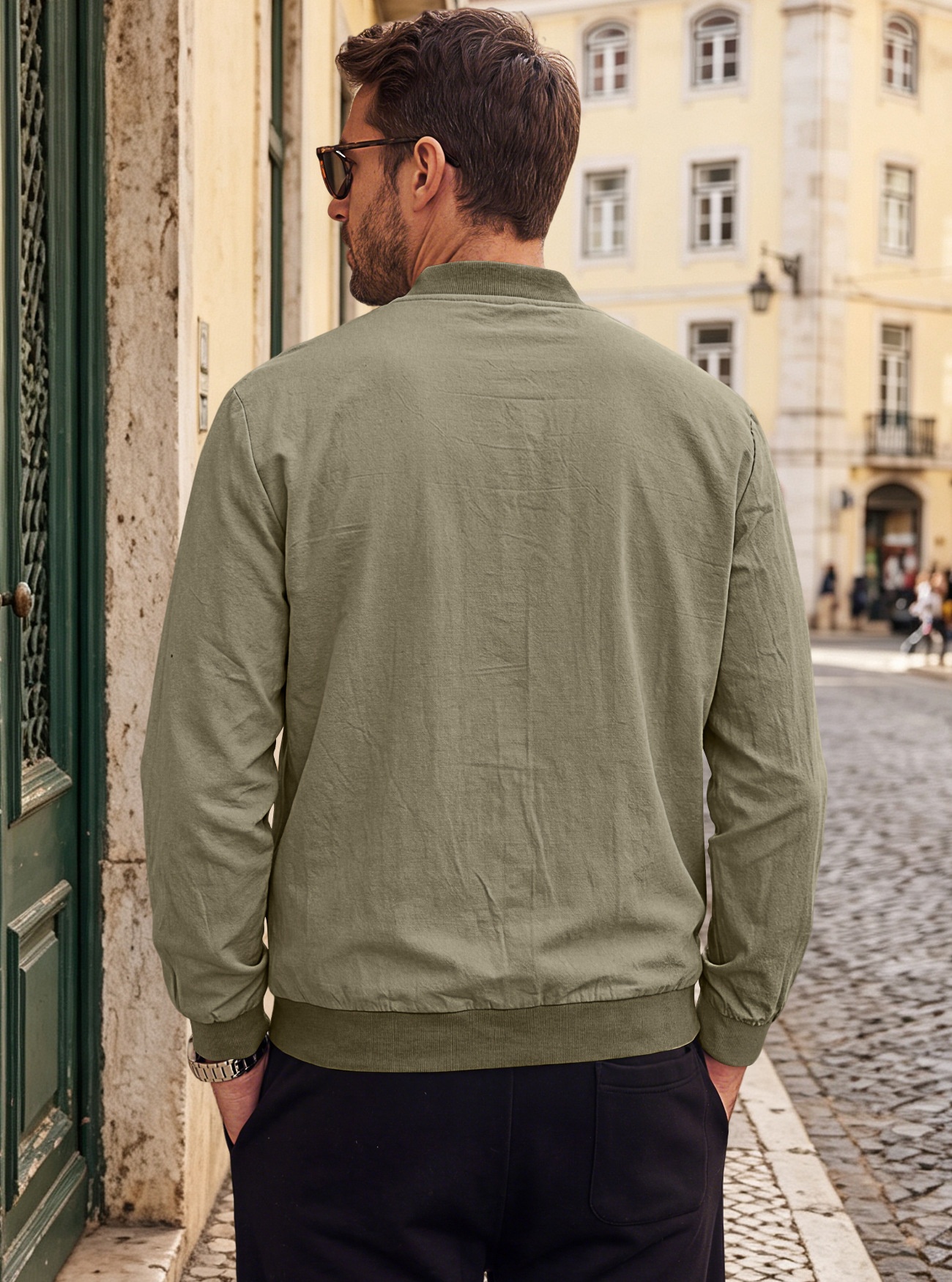 Men's Full-Zip Bomber Jacket with Ribbed Trim