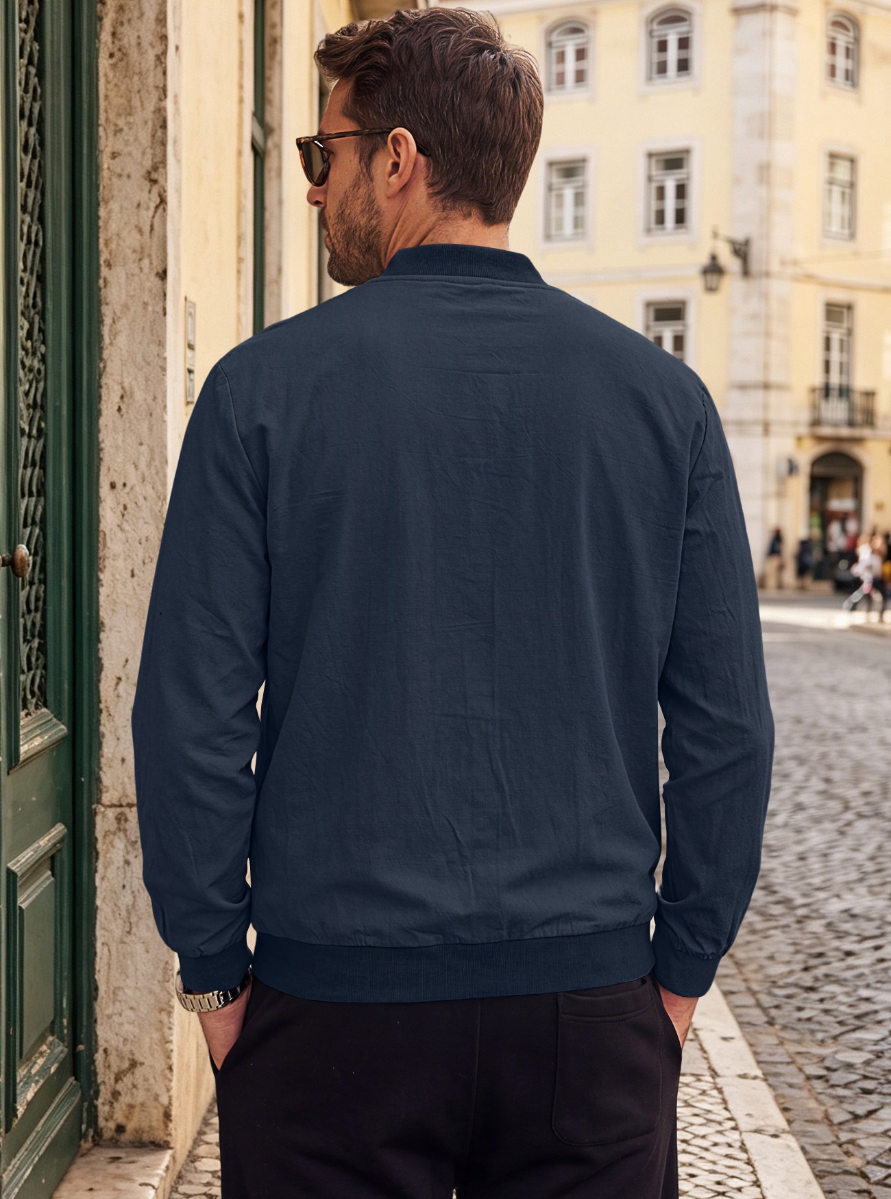 Men's Full-Zip Bomber Jacket with Ribbed Trim