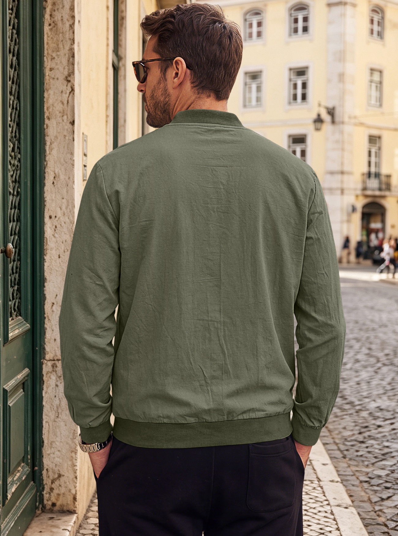 Men's Full-Zip Bomber Jacket with Ribbed Trim