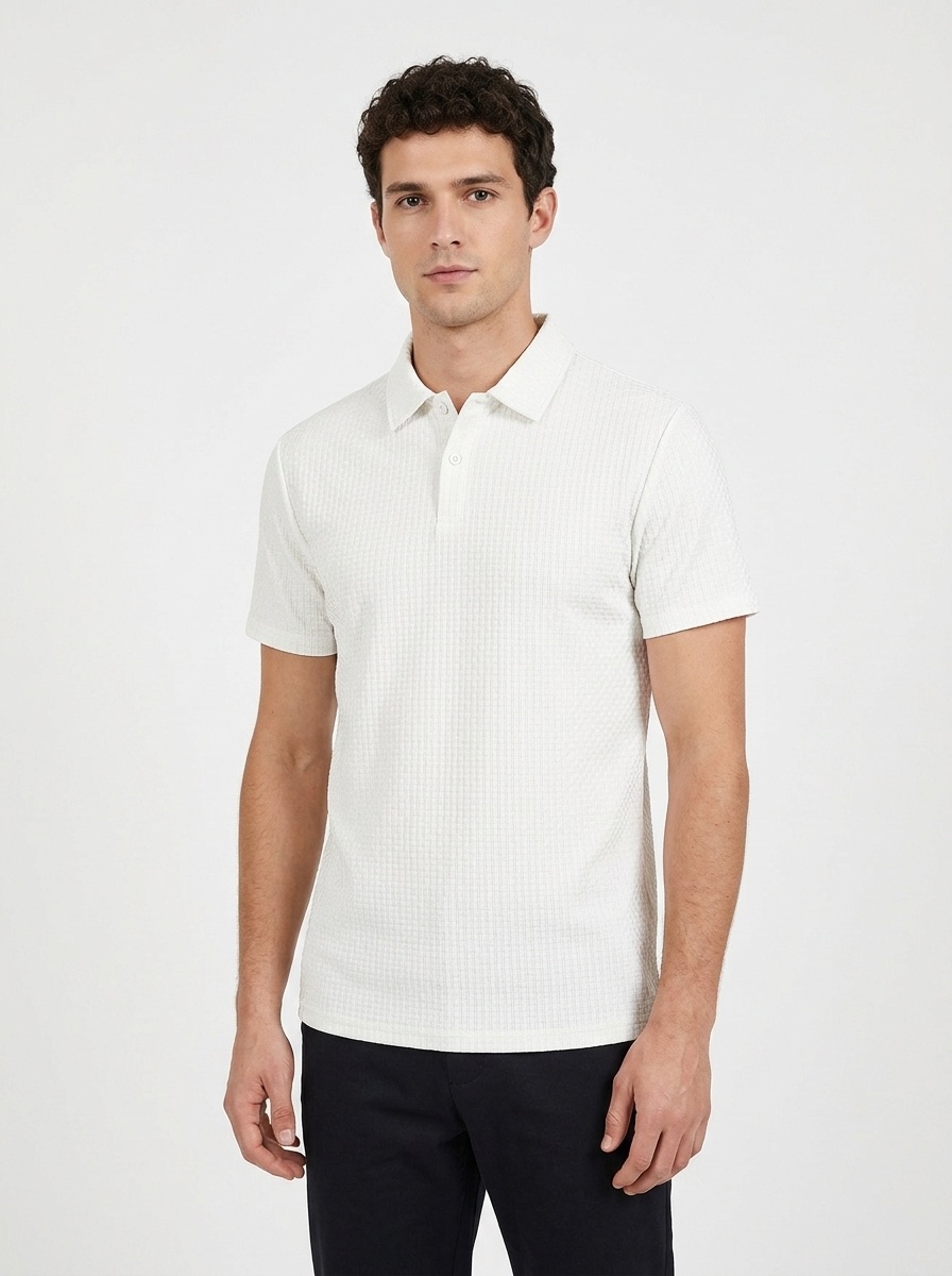 Men's Textured Polo Shirt - Casual Short Sleeve Top