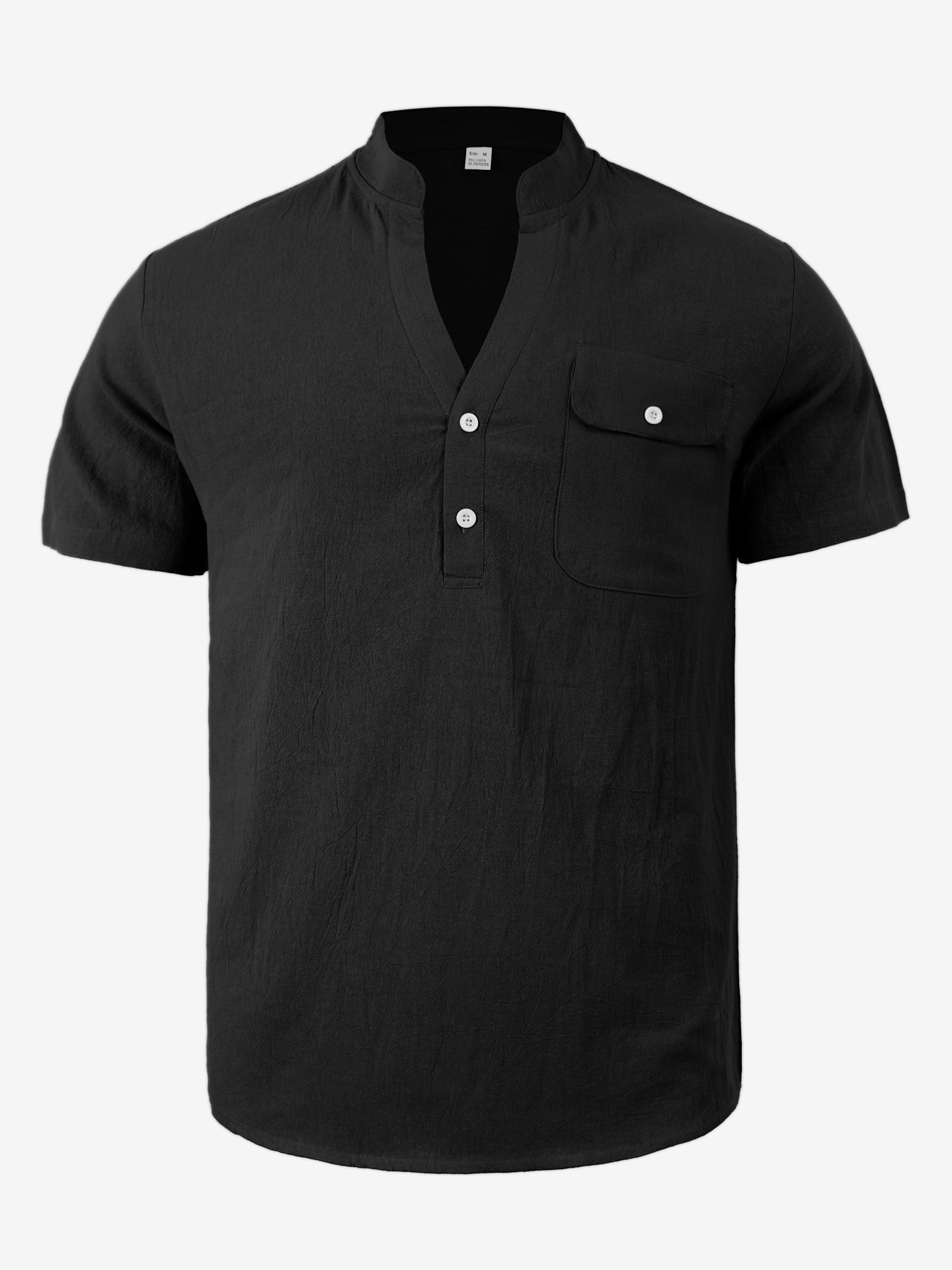 Men's Casual Linen Blend Henley Shirt Short Sleeve
