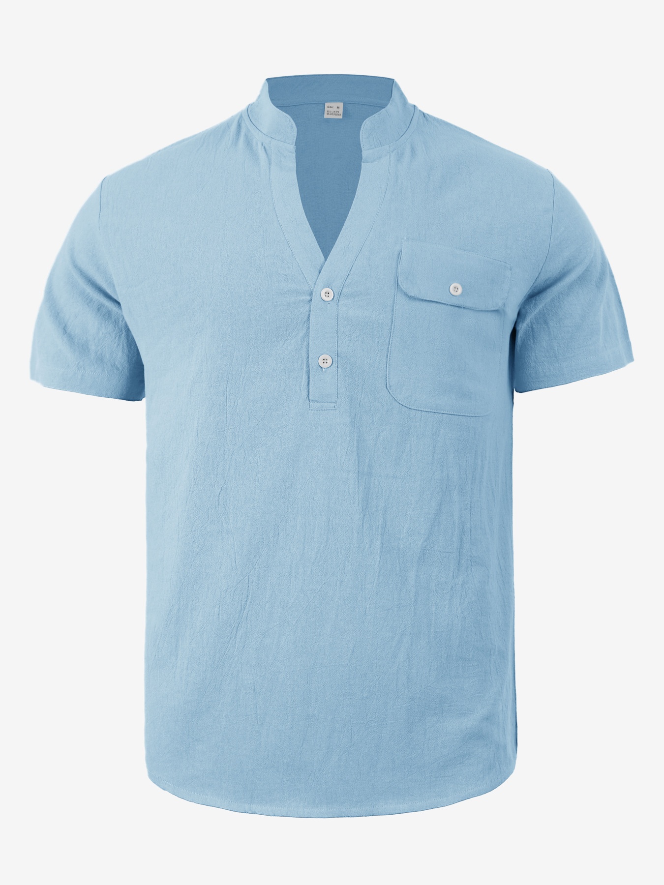 Men's Casual Linen Blend Henley Shirt Short Sleeve