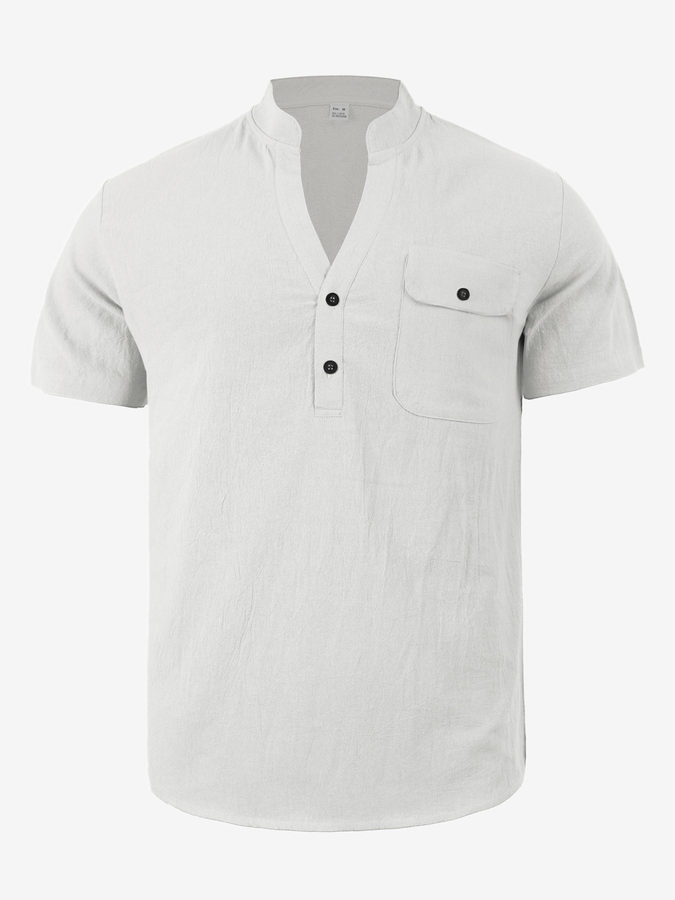 Men's Casual Linen Blend Henley Shirt Short Sleeve