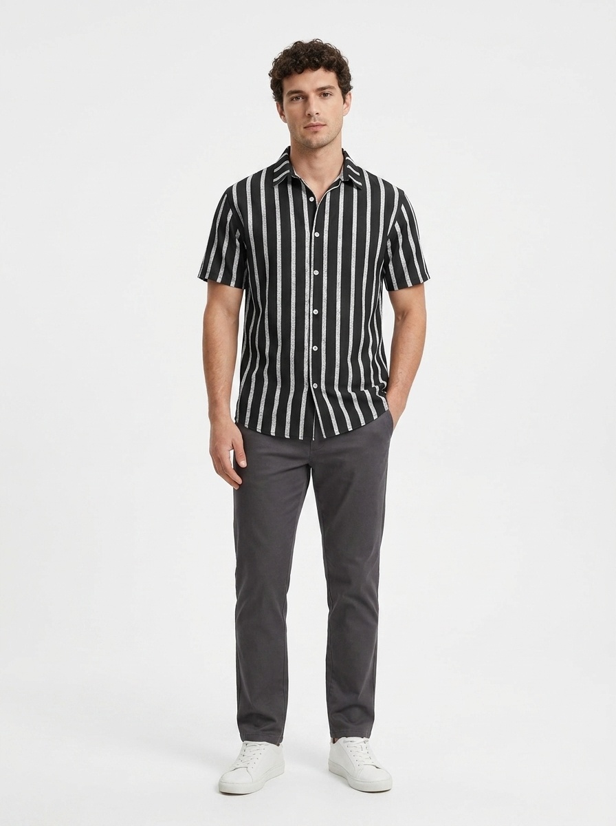 Men's Striped Blend Short Sleeve Casual Shirt