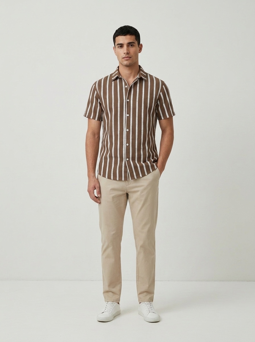 Men's Striped Blend Short Sleeve Casual Shirt