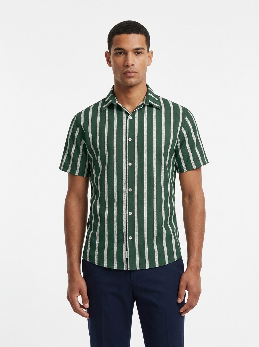 Men's Striped Blend Short Sleeve Casual Shirt