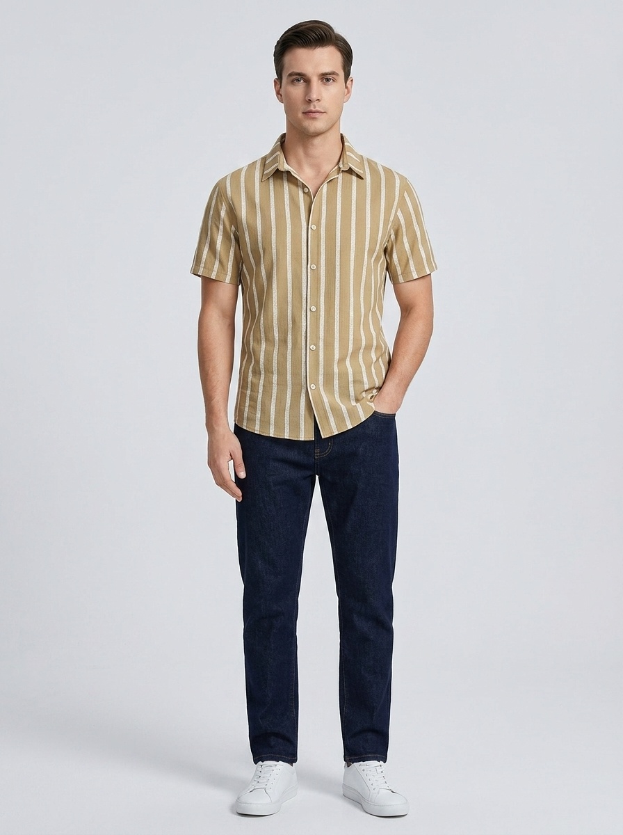 Men's Striped Blend Short Sleeve Casual Shirt