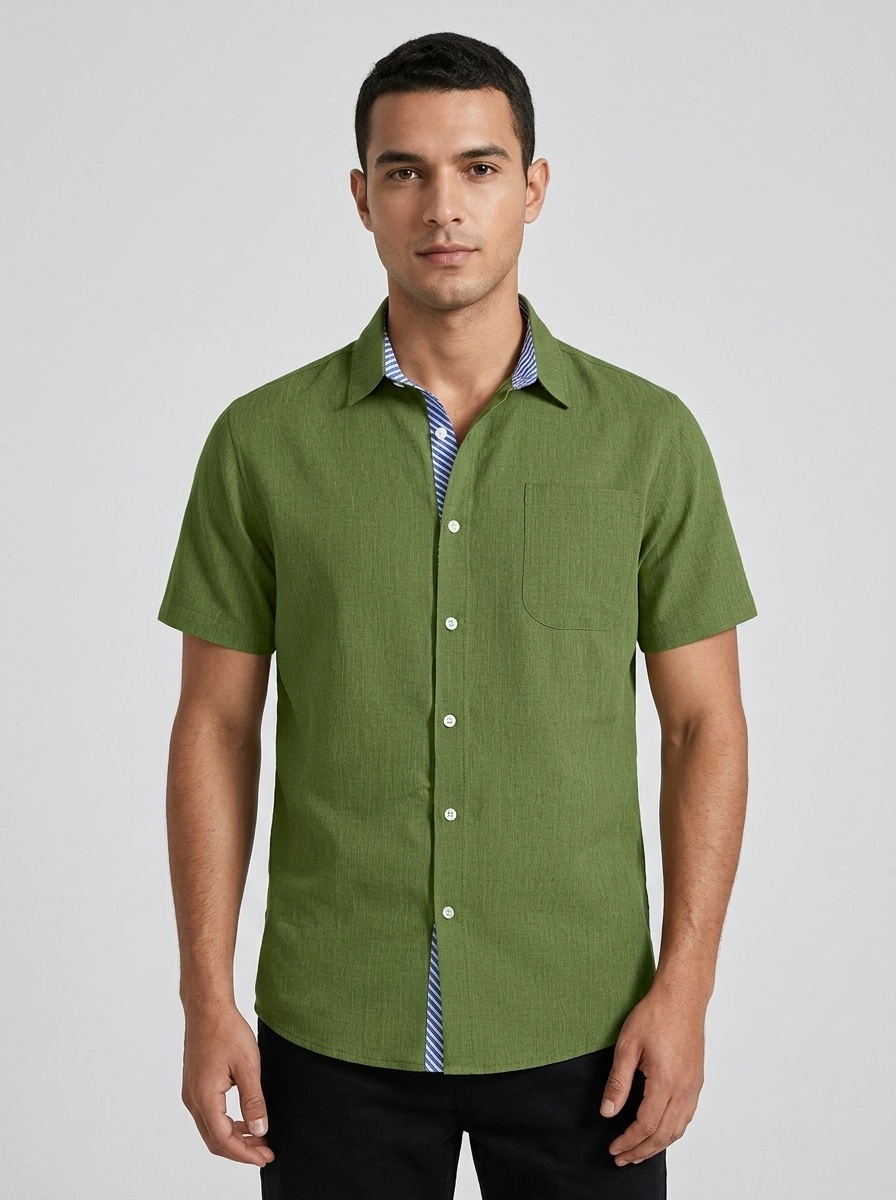 Men's Blend Short Sleeve Button Up Shirt Casual