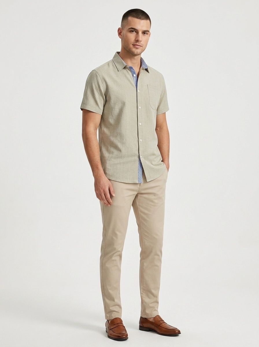 Men's Blend Short Sleeve Button Up Shirt Casual