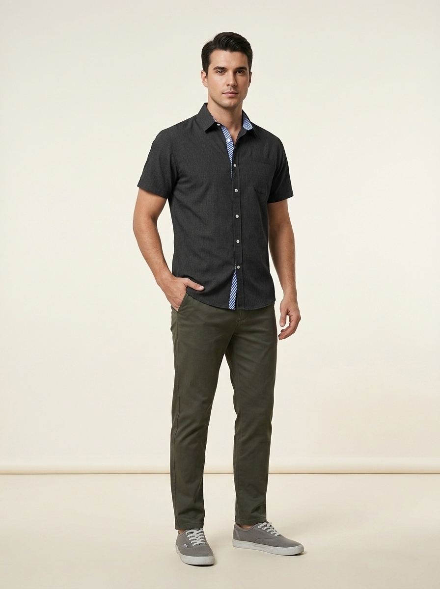 Men's Blend Short Sleeve Button Up Shirt Casual