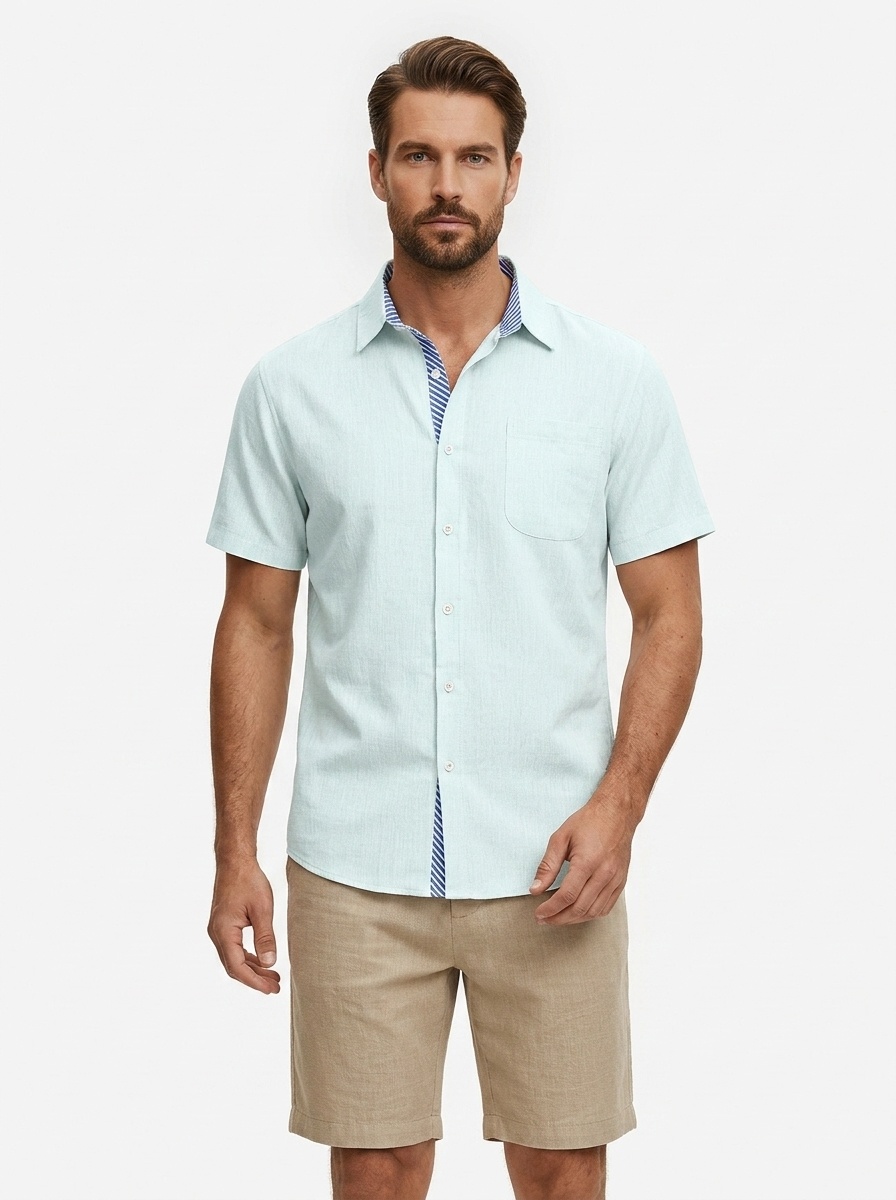 Men's Blend Short Sleeve Button Up Shirt Casual