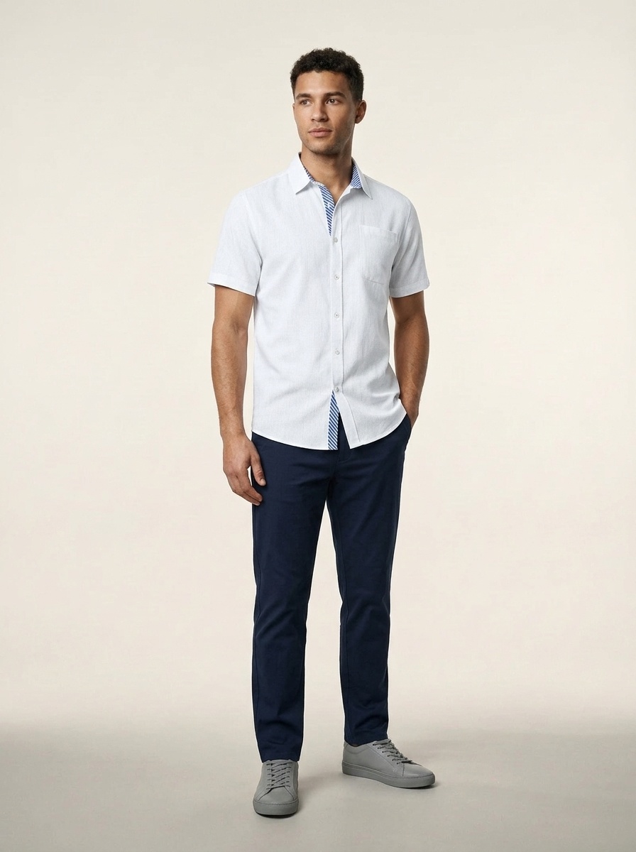 Men's Blend Short Sleeve Button Up Shirt Casual
