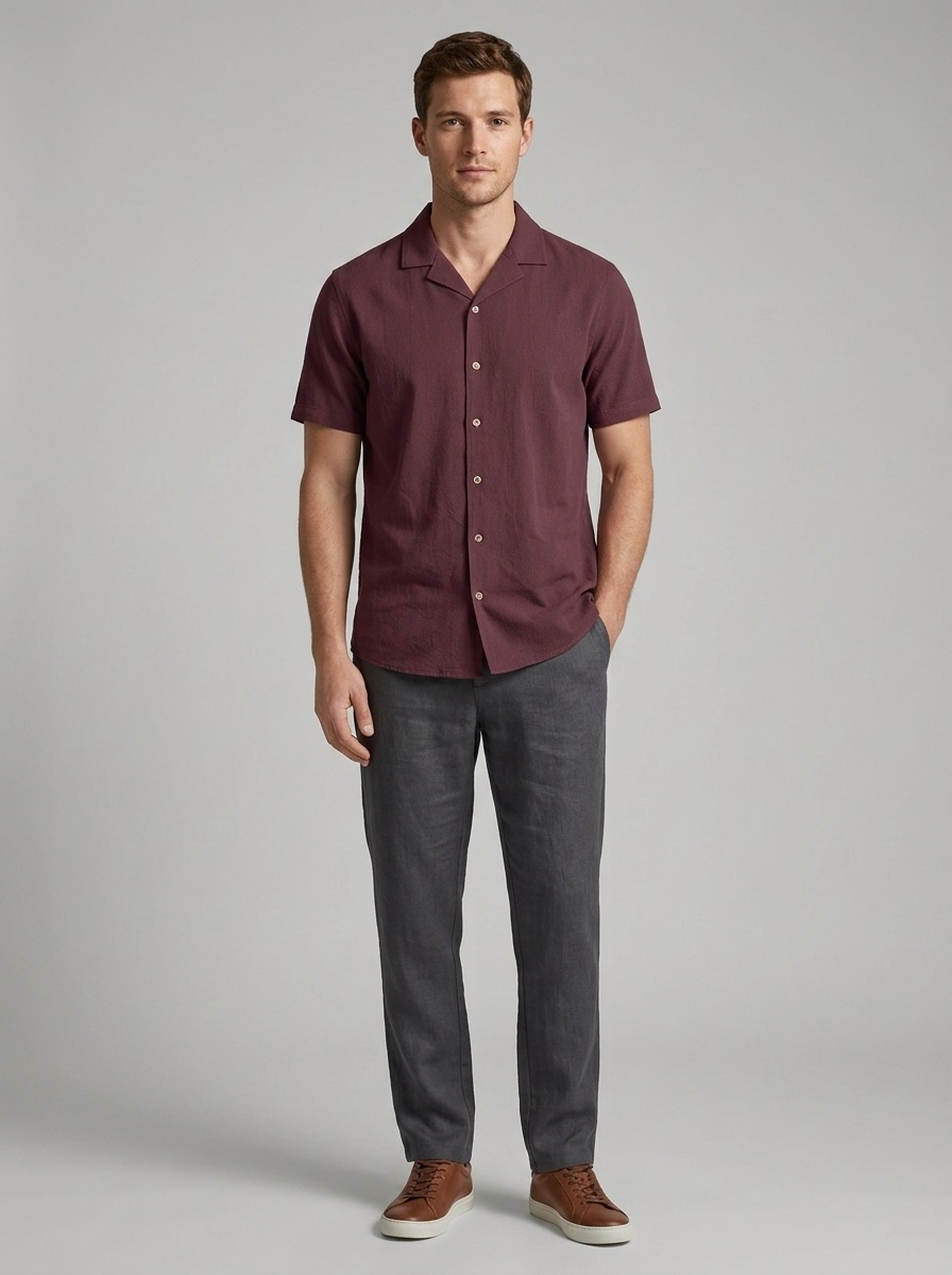 Men's Blend Cuban Collar Short Sleeve Shirt
