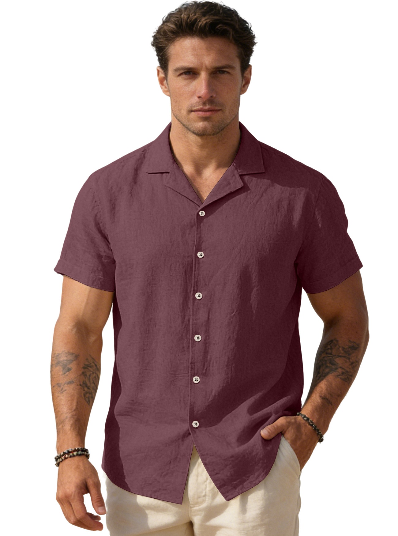 Men's Blend Cuban Collar Short Sleeve Shirt