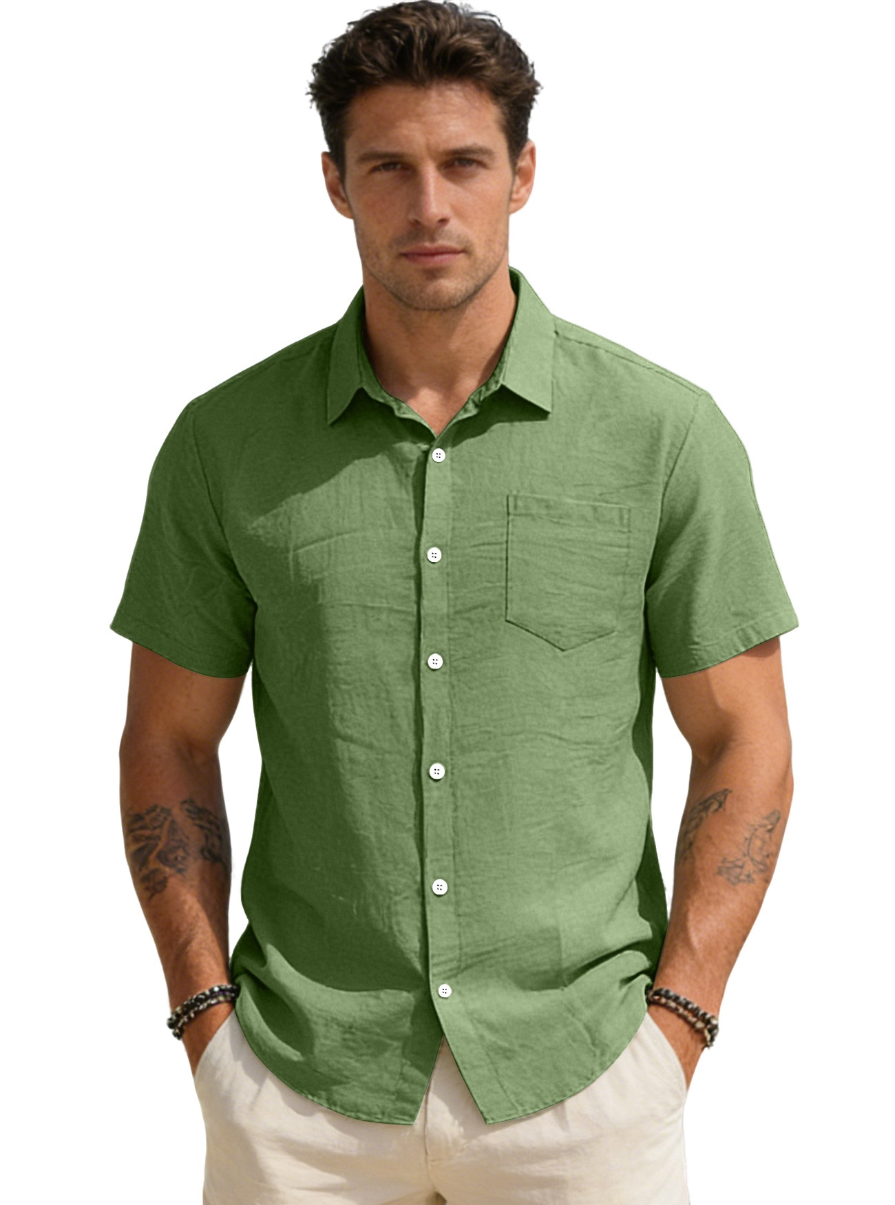 Men's Blend Short Sleeve Casual Button Down Shirt
