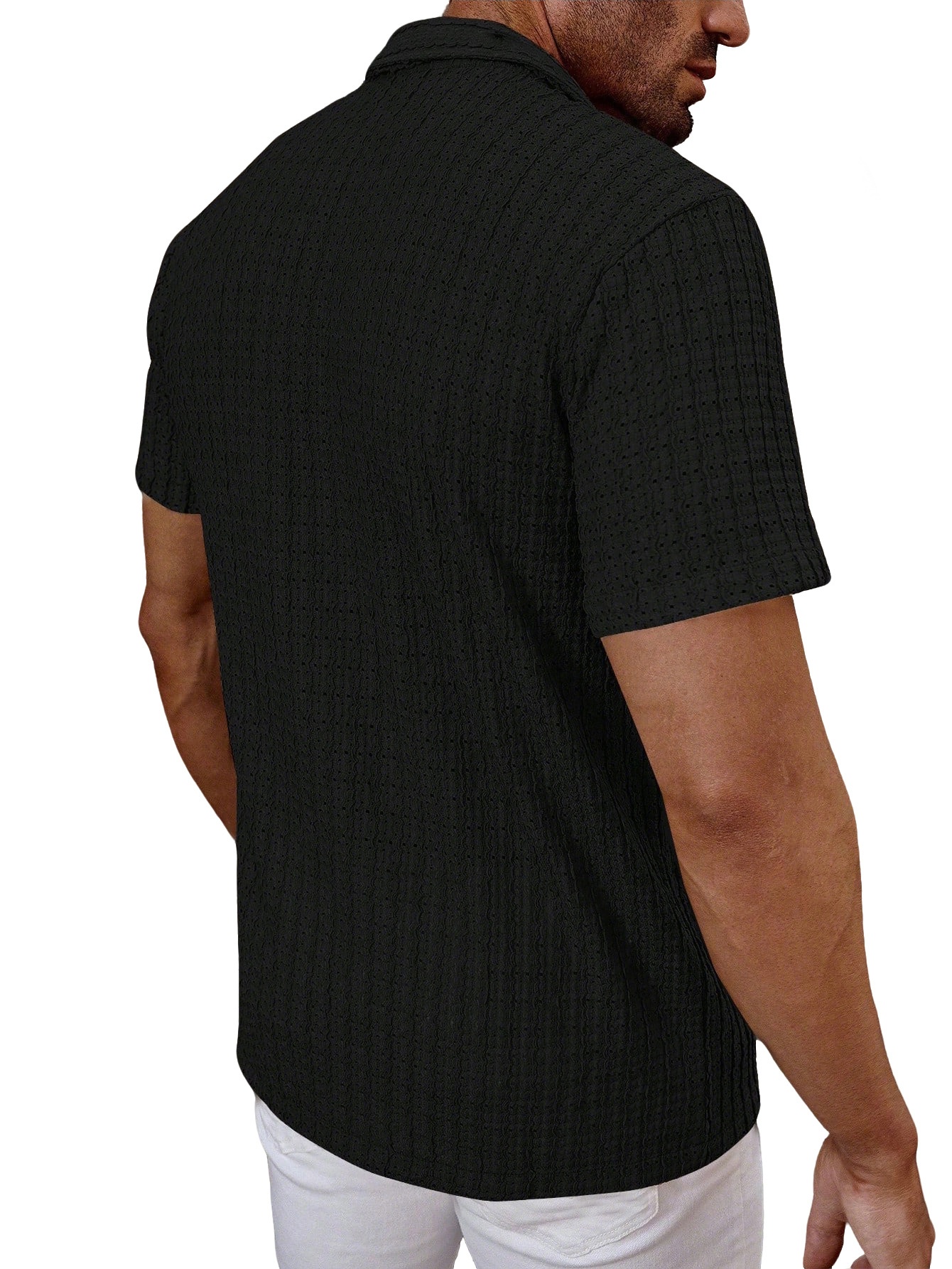 Men's Textured Knit Short Sleeve Button Up Shirt