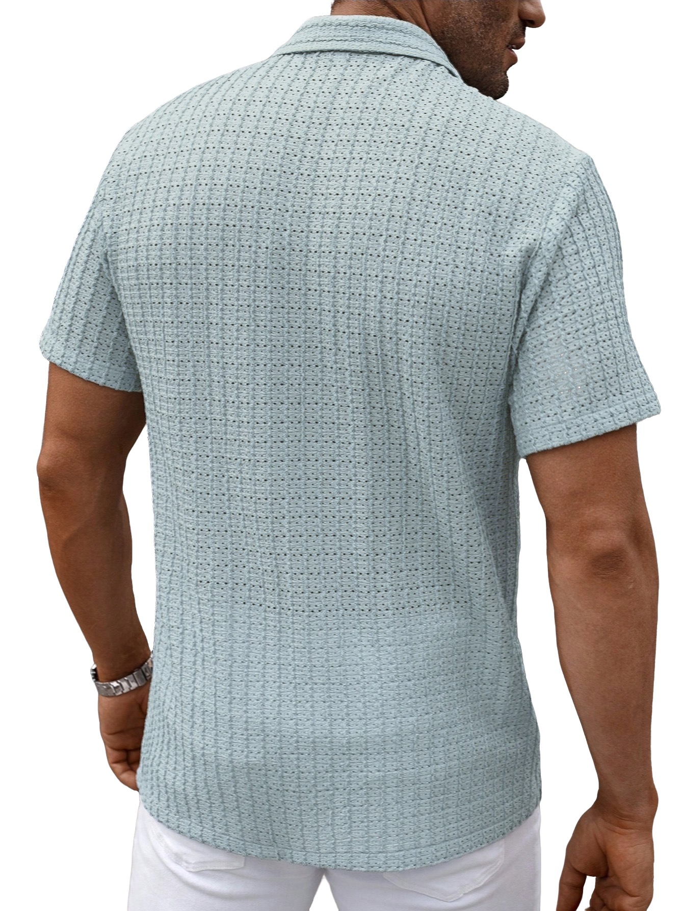 Men's Textured Knit Short Sleeve Button Up Shirt