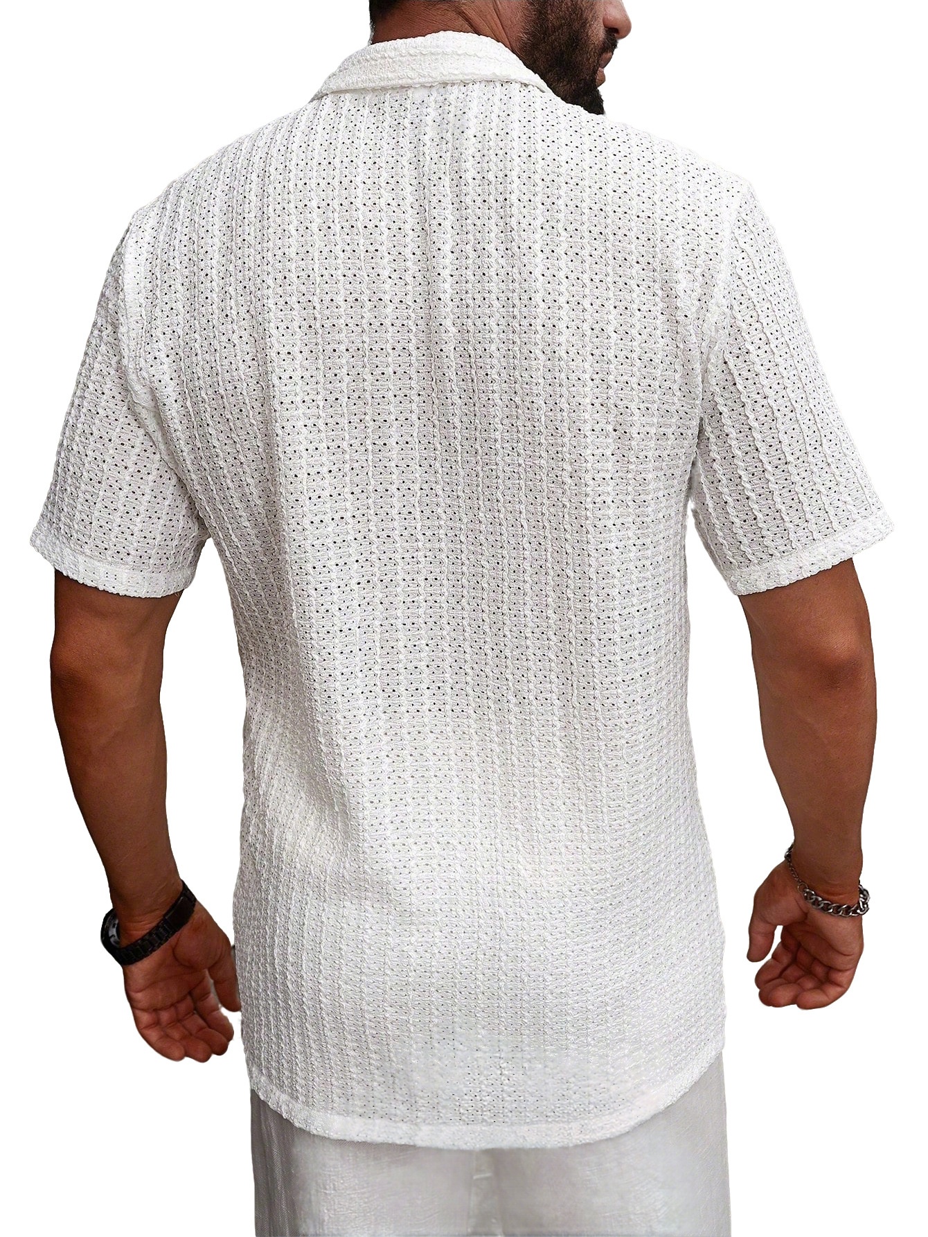 Men's Textured Knit Short Sleeve Button Up Shirt