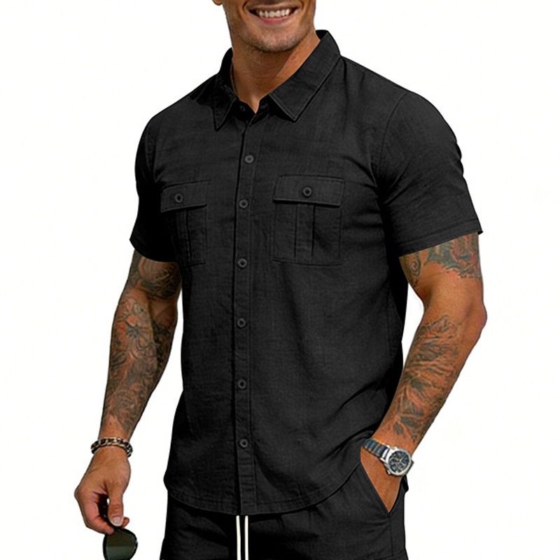 Men's Casual Short Sleeve Button Up Blend Shirt