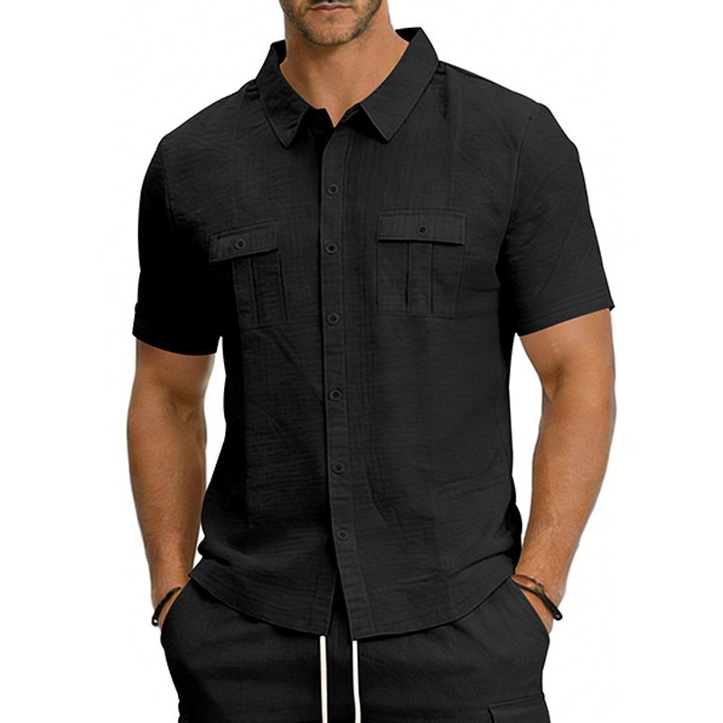 Men's Casual Short Sleeve Button Up Blend Shirt