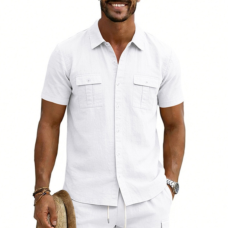 Men's Casual Short Sleeve Button Up Blend Shirt
