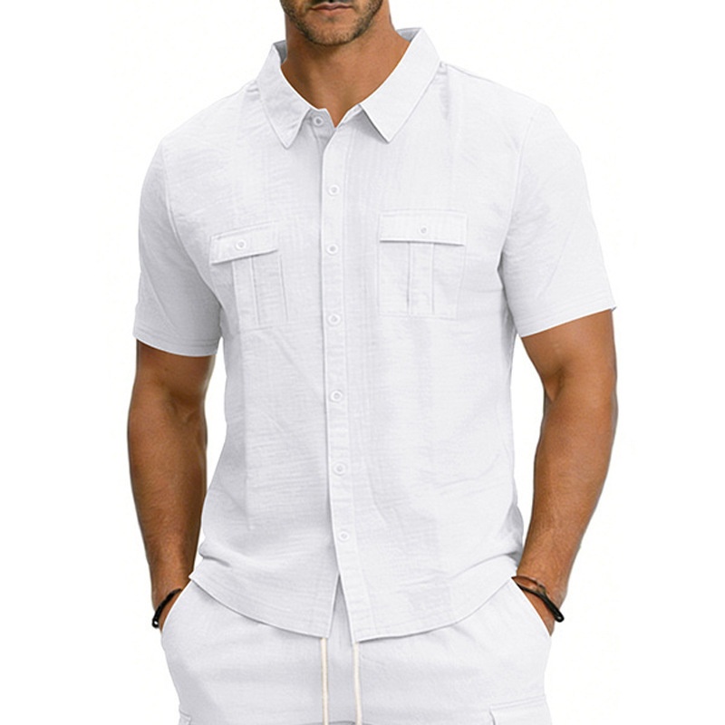 Men's Casual Short Sleeve Button Up Blend Shirt