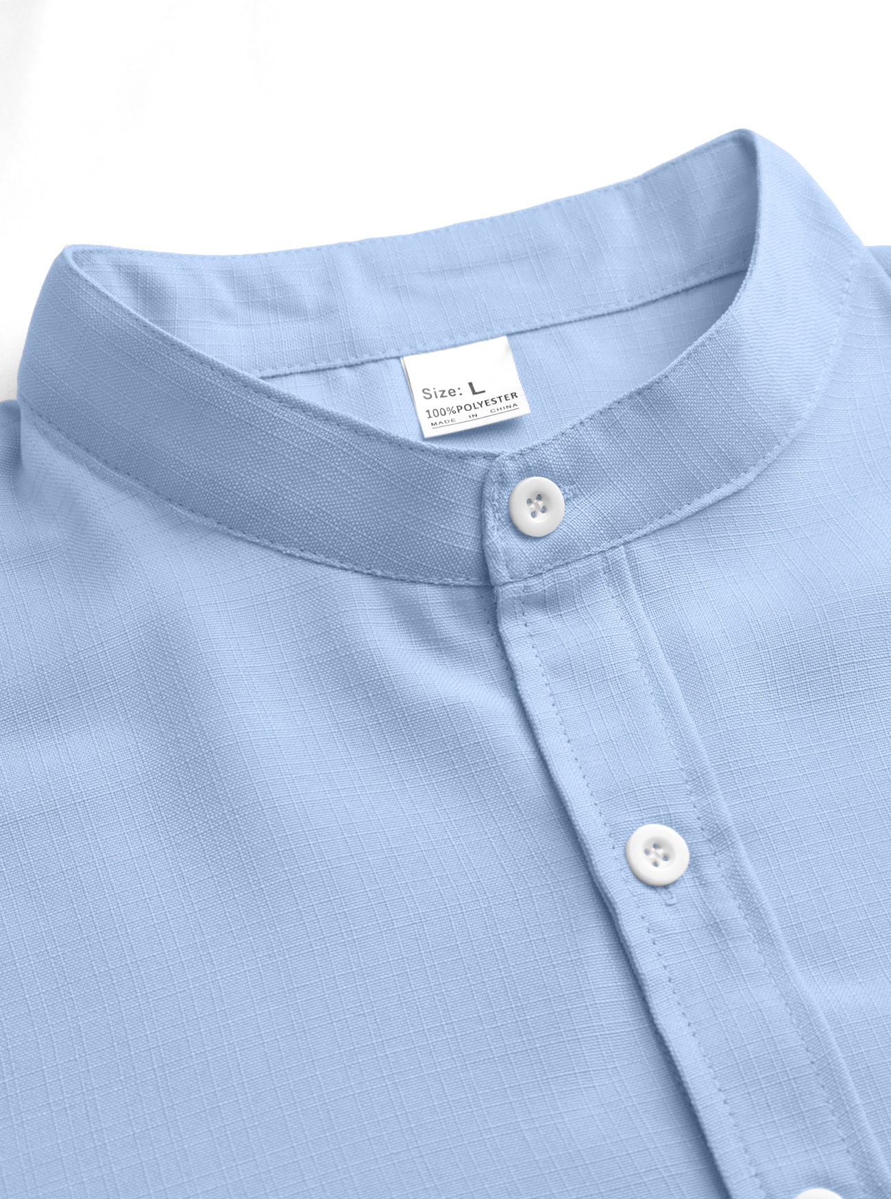 Men's Band Collar Pleated Casual Shirt Long Sleeve