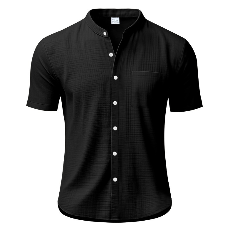 Men's Casual Blend Short Sleeve Band Collar Shirt