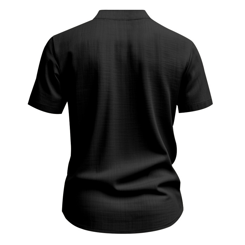 Men's Casual Blend Short Sleeve Band Collar Shirt