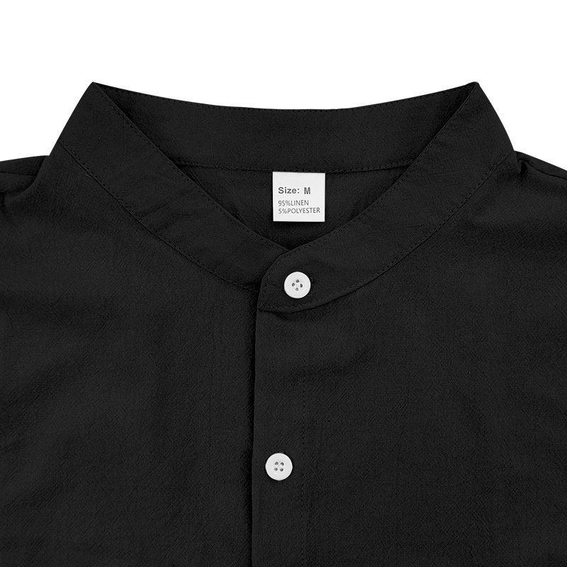 Men's Casual Blend Short Sleeve Band Collar Shirt
