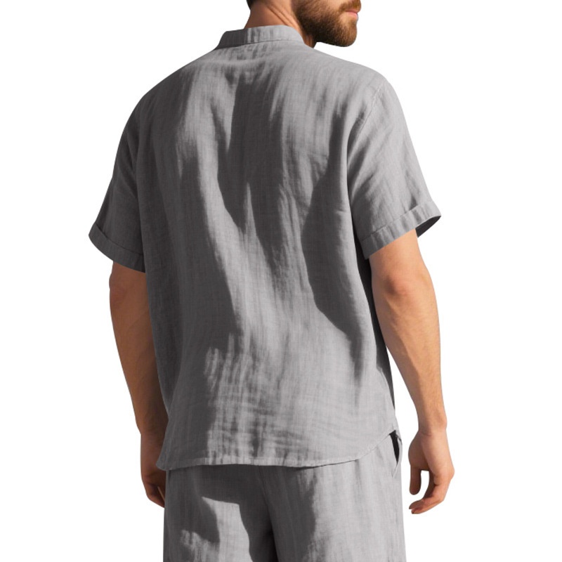 Men's Casual Blend Short Sleeve Band Collar Shirt