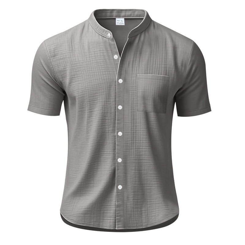 Men's Casual Blend Short Sleeve Band Collar Shirt