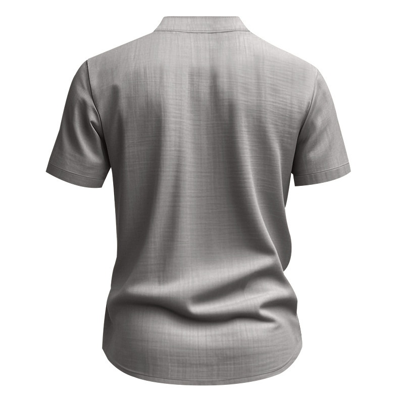 Men's Casual Blend Short Sleeve Band Collar Shirt