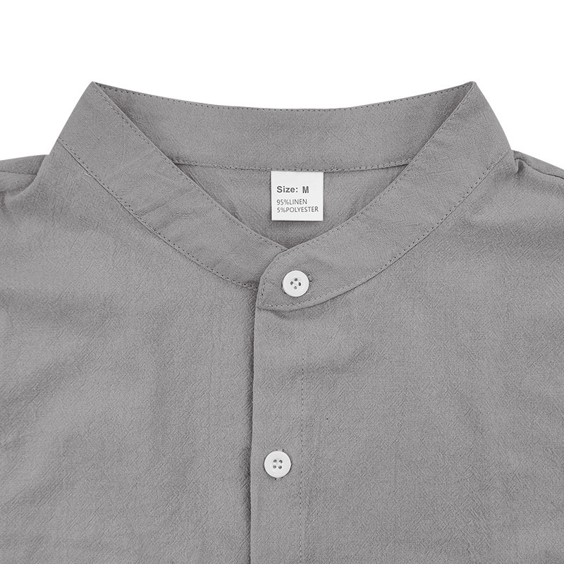 Men's Casual Blend Short Sleeve Band Collar Shirt
