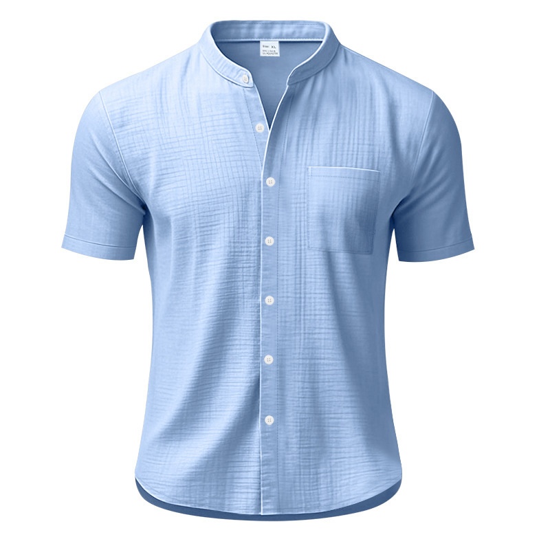 Men's Casual Blend Short Sleeve Band Collar Shirt