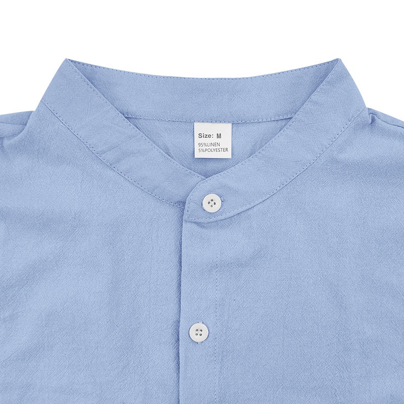 Men's Casual Blend Short Sleeve Band Collar Shirt