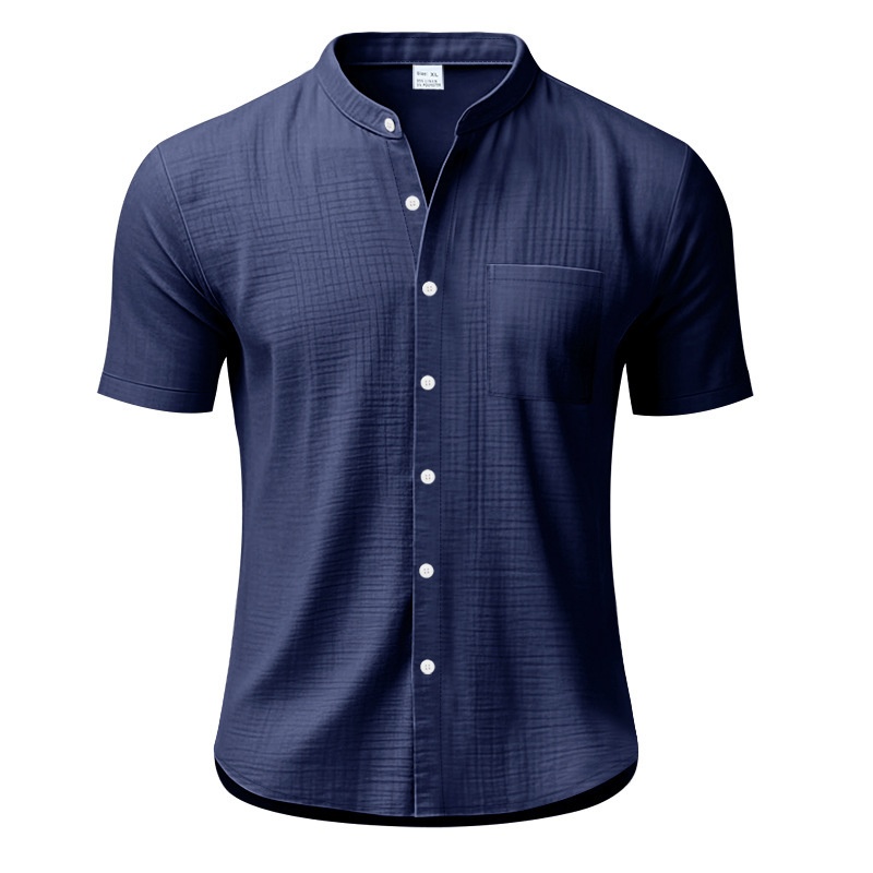 Men's Casual Blend Short Sleeve Band Collar Shirt