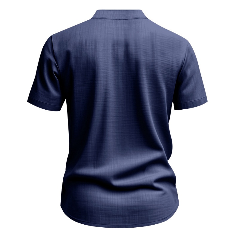 Men's Casual Blend Short Sleeve Band Collar Shirt