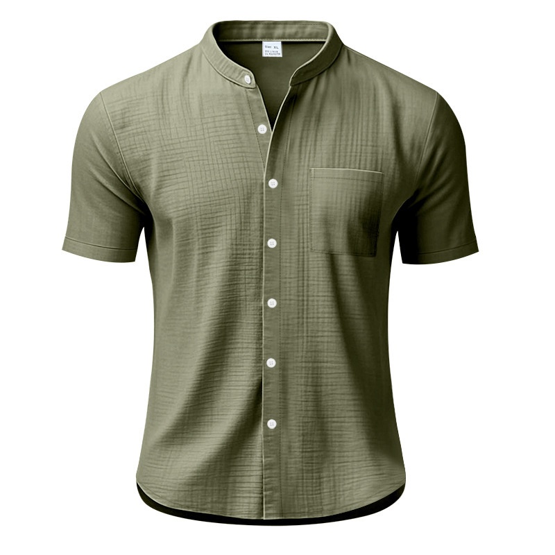 Men's Casual Blend Short Sleeve Band Collar Shirt